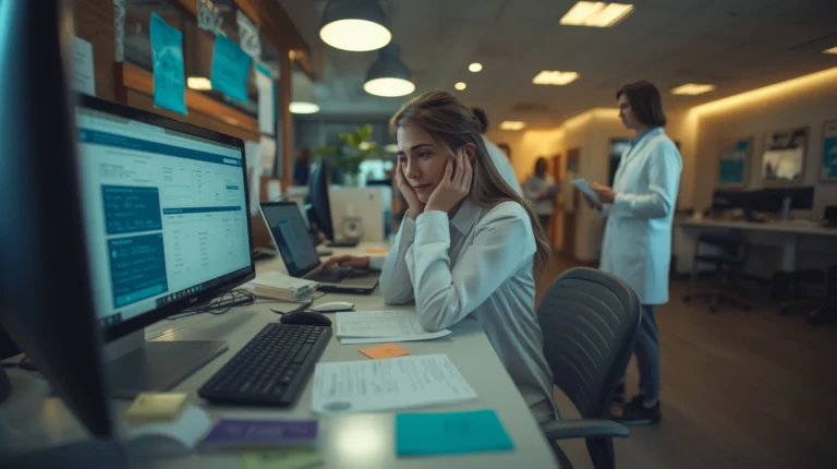 Before dental clinic automation — busy receptionist managing calls and paperwork manually.