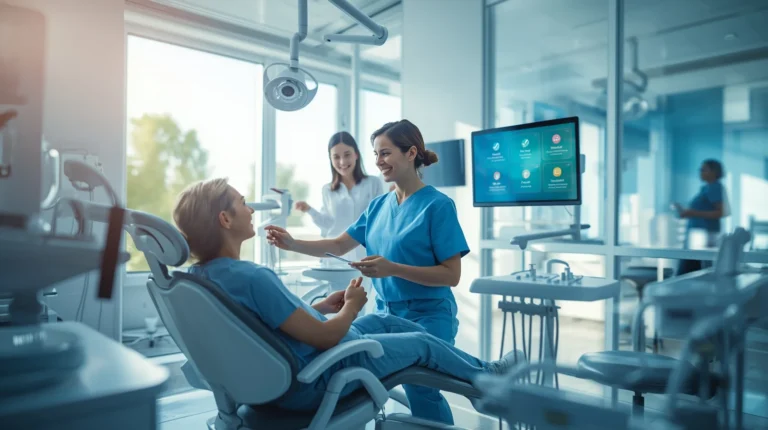 Happy dental team using Fixxable dental clinic automation to manage appointments and improve patient experience.