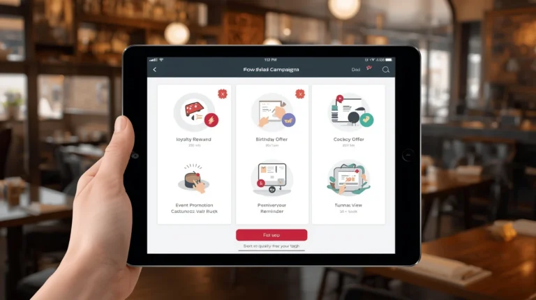 Restaurant marketing automation workflow showing loyalty rewards and scheduled promotions in Fixxable