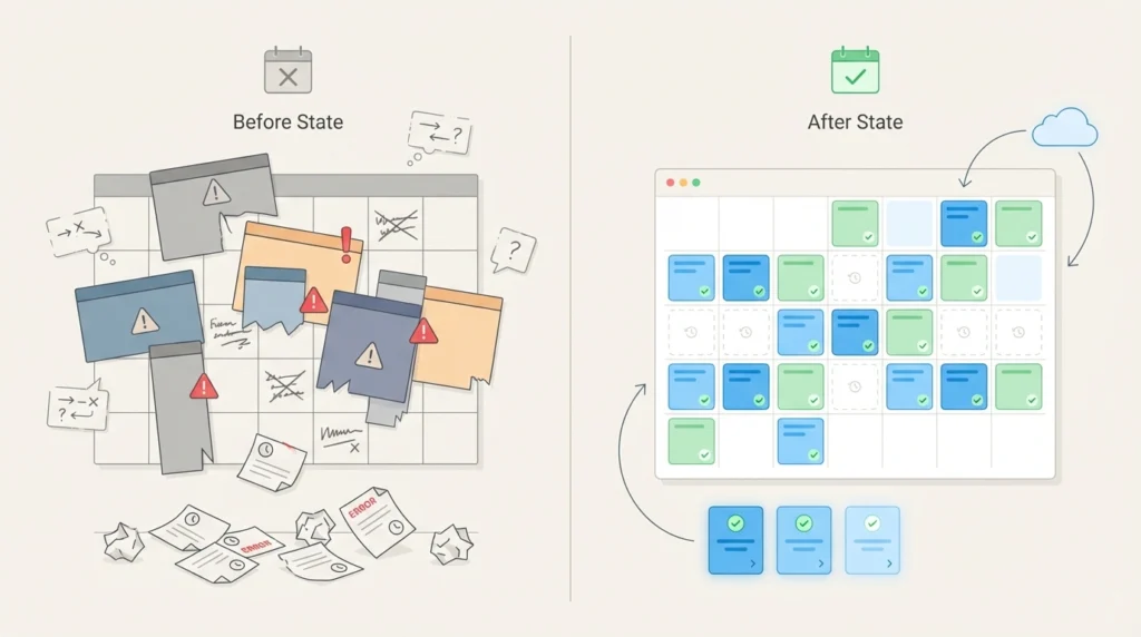 Appointment booking system replacing manual, conflicting schedules with organised and confirmed bookings