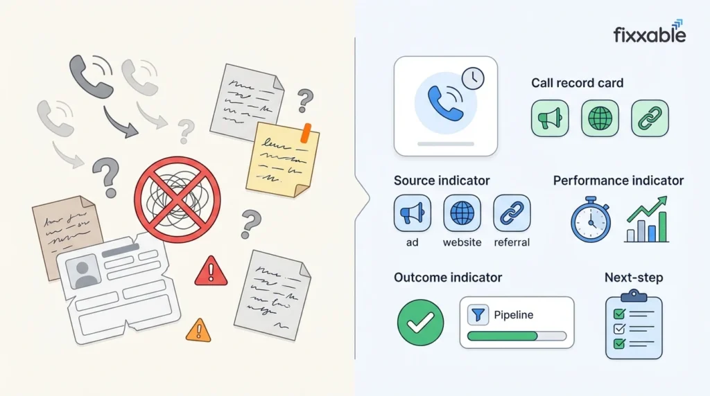 Call tracking replacing untracked phone calls and guesswork with clear call records, sources, outcomes, and follow-up actions