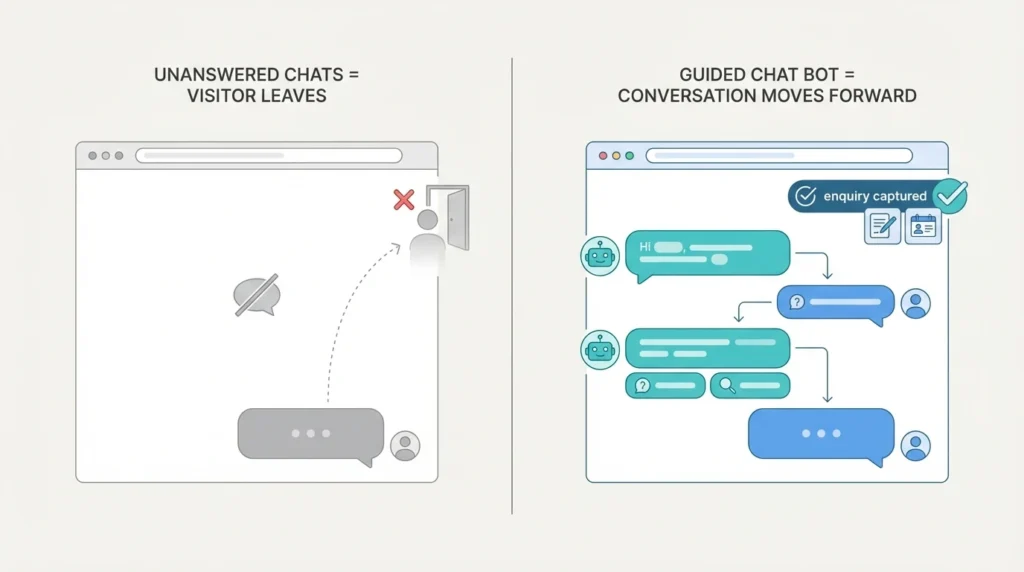 Chat bots keeping website conversations moving forward instead of losing visitors due to unanswered chats