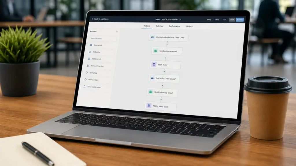 Automated workflows running on laptop for growing business automation