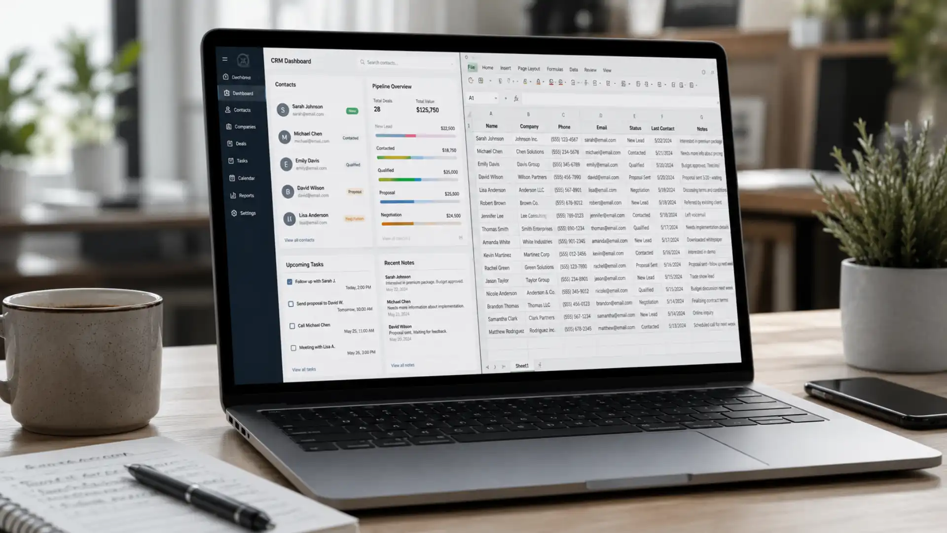 CRM vs spreadsheet for small business — comparing customer management tools on a laptop