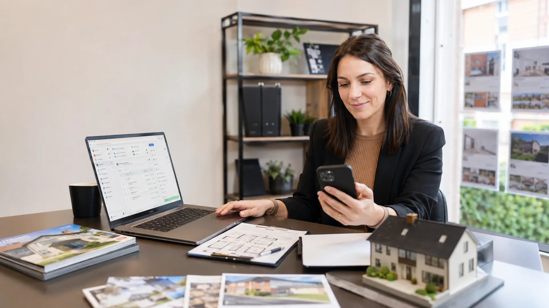 Property valuation leads — estate agent reviewing automated lead capture dashboard on a laptop showing new valuation requests