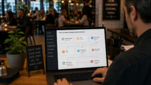 Restaurant owner using marketing automation dashboard to improve restaurant customer retention