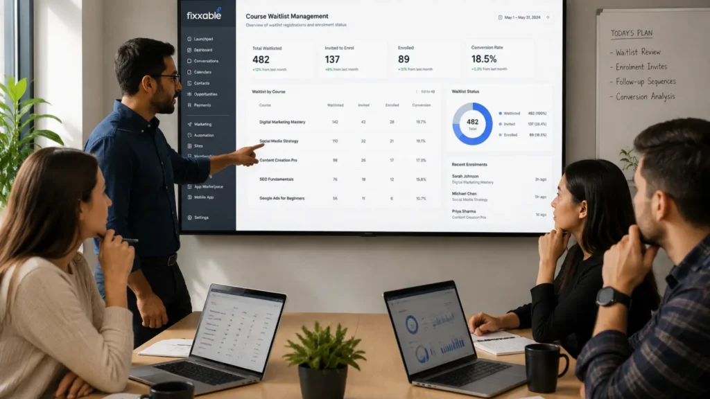 Fixxable course waitlist management team reviewing enrolments